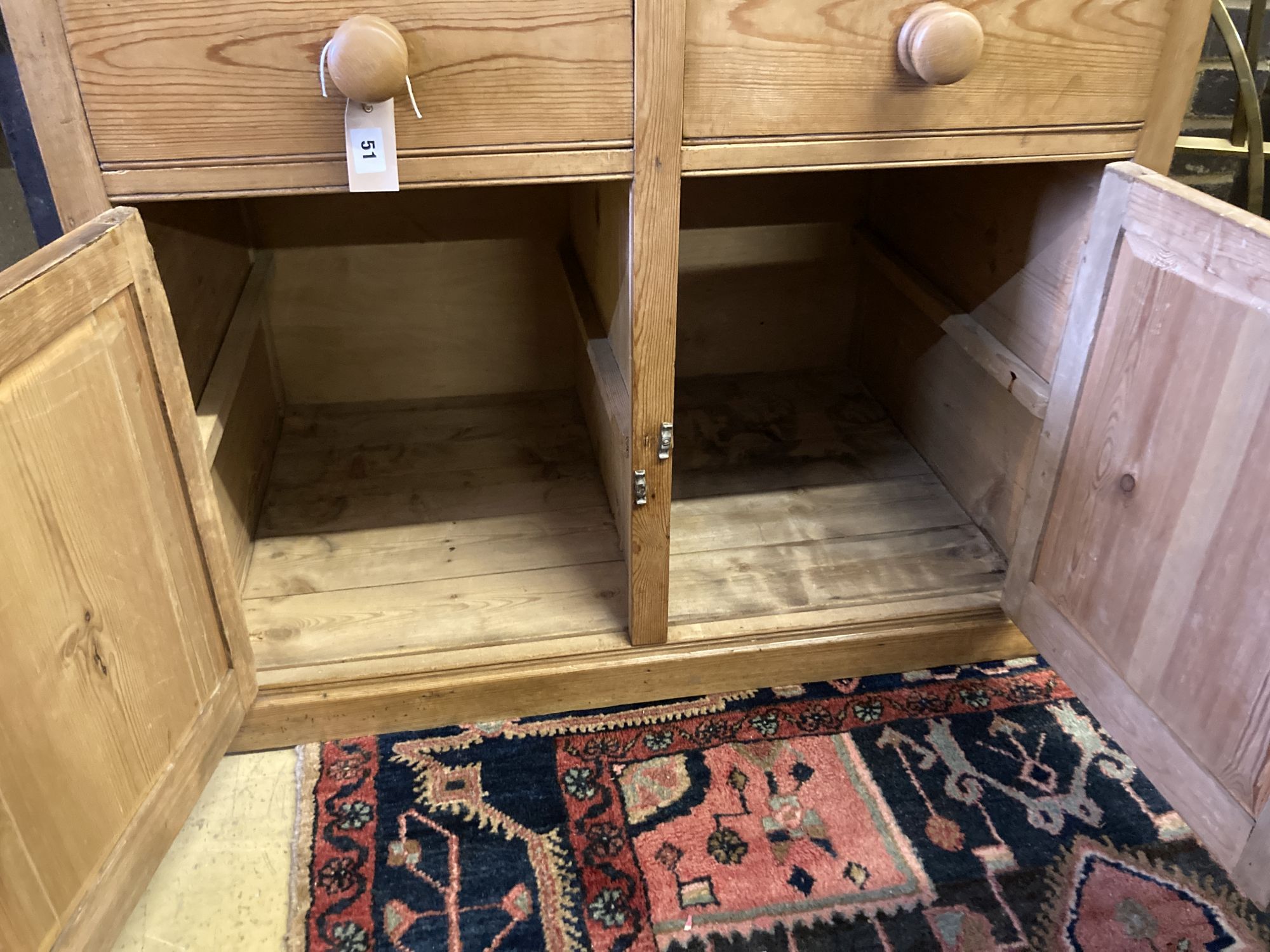 A small Victorian style pine dresser, length 92cm, depth 62cm, height 190cm